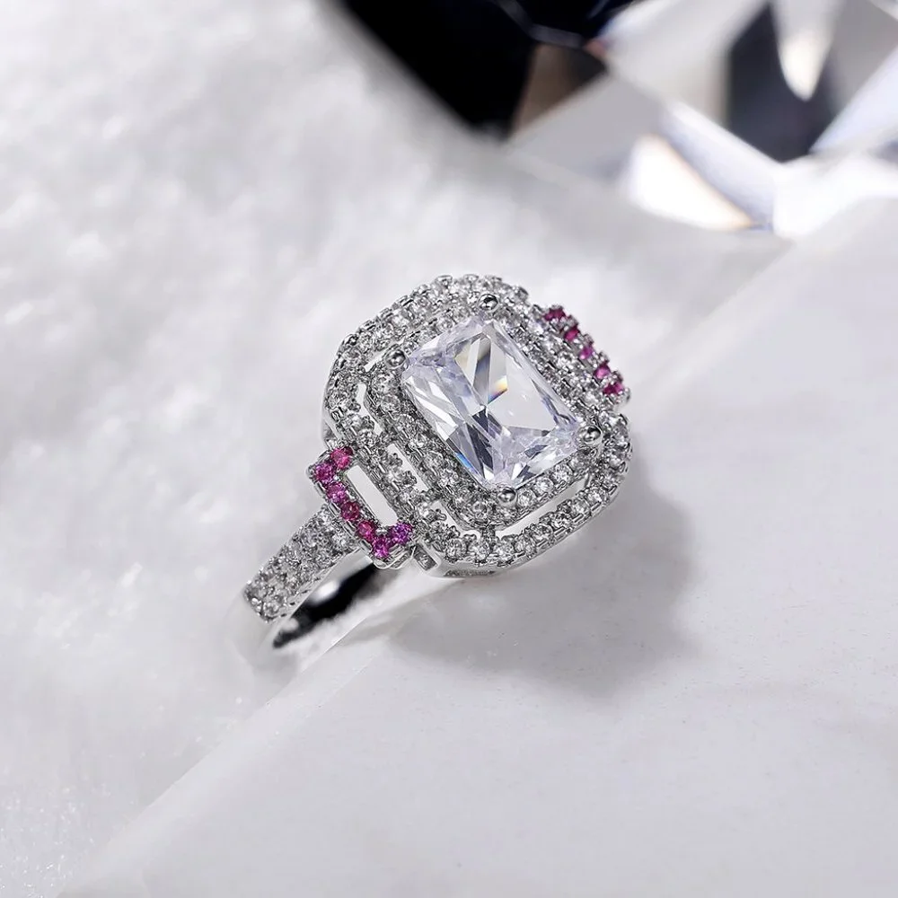 😍Romantic Radiant Shiny Zircon Hollow Silver Ring Women for Women, L097